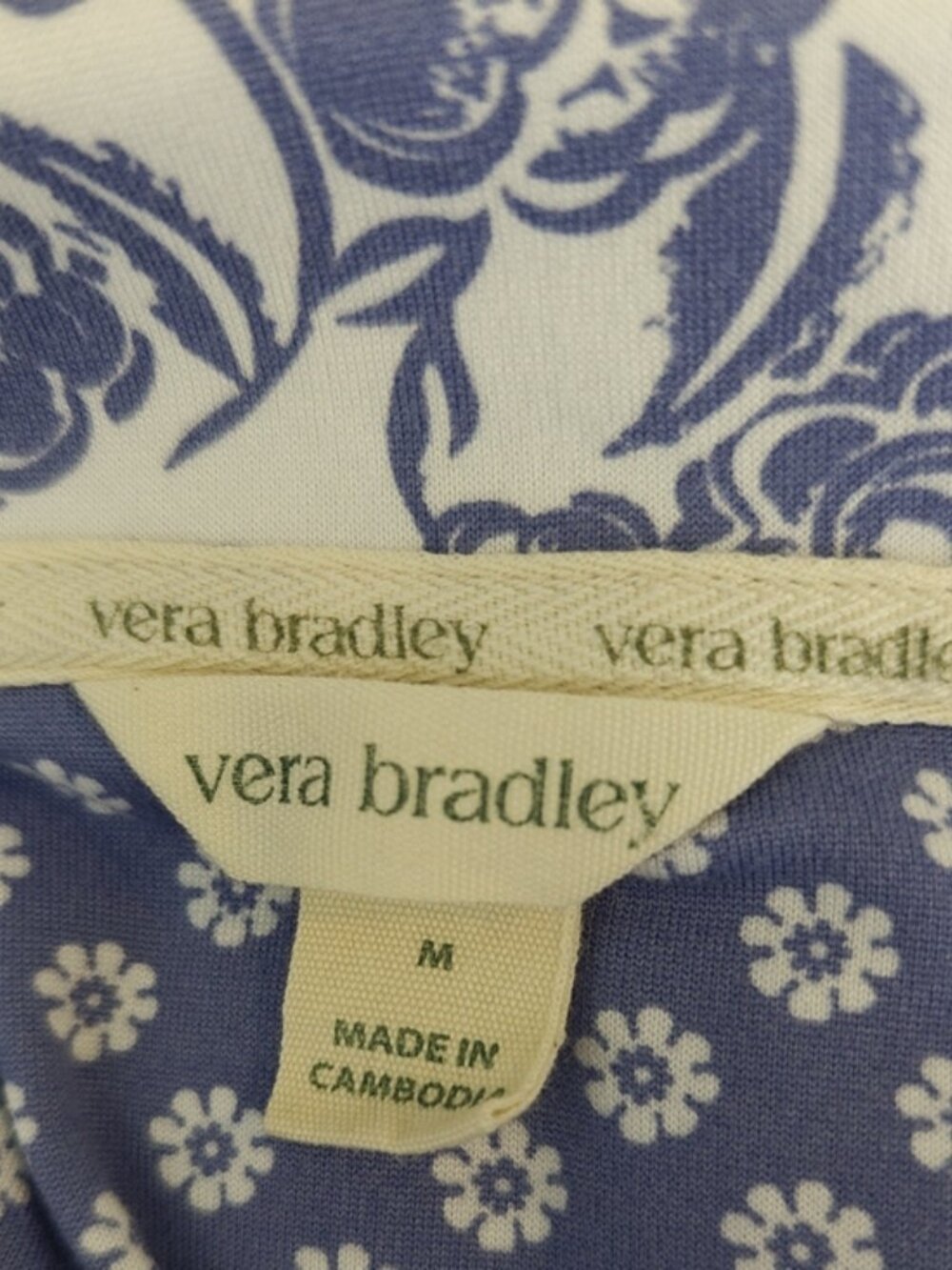 Vera Bradley Size M Pajama Set Blue & White Floral Short Sleeves Pants Pockets - Picture 7 of 8